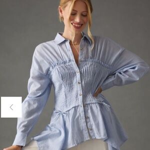 Pilcro Corset Buttondown Blouse Blue and White Size Small